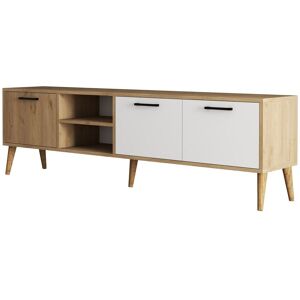 Menzzo Meuble tv 3 portes l180cm chêne clair et blanc - Publicité