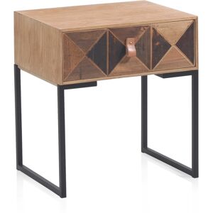 GEESE HOME Table de chevet en frene recycle 1 tiroir et base en metal