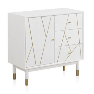 GEESE HOME Commode 3 tiroirs et 1 porte laquee blanche