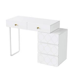 Urban Meuble Coiffeuse elegante motif vagues 5 tiroirs blanc poignee doree