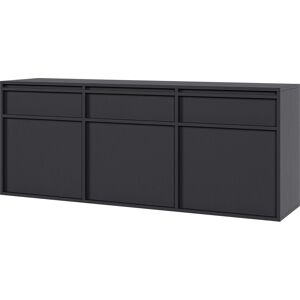 Buffet suspendu 3 portes et tiroirs noirs 154x39 cm