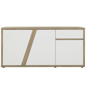 Gami Buffet 3p 1t blanc brillant & effet bois chene matiere durable