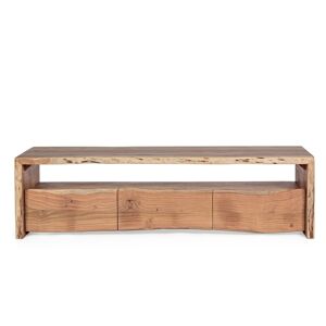 Hellin Meuble TV en bois d'acacia naturel 3 tiroirs 1 niche L160