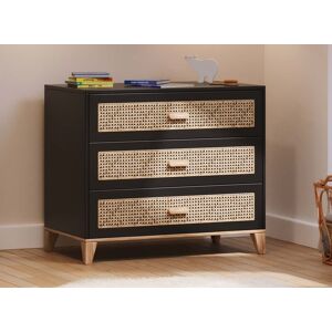 Nateo Concept Commode 3 tiroirs NAMI Cannage Rotin - Noir