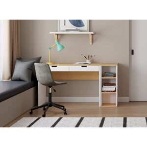 Nateo Concept Bureau 2 tiroirs avec rangement ALBI - Blanc/Chêne