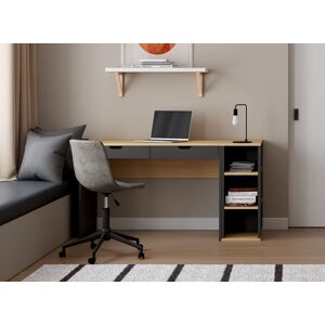 Nateo Concept Bureau 2 tiroirs avec rangement ALBI - Ardoise/Chêne
