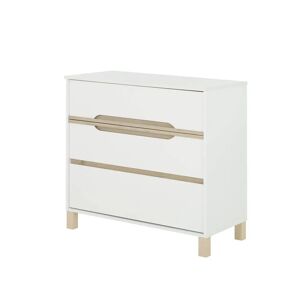 Nateo Concept Commode 3 tiroirs ETHAN a Blanc et Bois