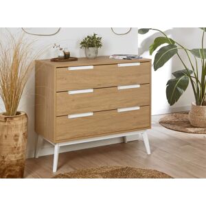 Nateo Concept Commode 3 tiroirs VINTAGE - Blanc/Chene