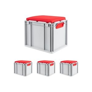 PROREGAL 4x Bac Euro NextGen Seat Box rouge   HxLxP 36,5x30x40cm, 30L   Poignées rouges fermées   coffre de Rangement - Publicité