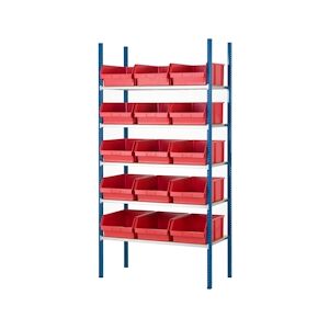 Provost Kit rayonnage 5 niveaux 50 x 100 x 200cm avec 16 bacs 48,5 x 31cm et recouvrements bois PROVOST