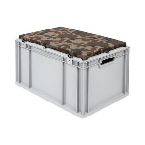 PROREGAL Bac Euro NextGen Seat Box Camouflage   HxLxP 36,5x40x60cm, 65 litres   Poignées rouges ouvertes   coffre de Rangement, coffre Siège - Publicité