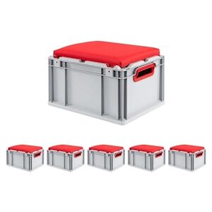 PROREGAL 6x Bac Euro NextGen Seat Box rouge   HxLxP 26,5x30x40cm, 20L   Poignées rouges ouvertes   coffre de Rangement - Publicité