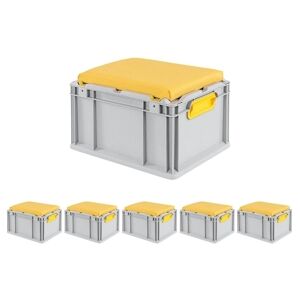 PROREGAL 6x Bac Euro NextGen Seat Box Jaune   HxLxP 26,5x30x40cm, 20L   Poignées rouges fermées  coffre de Rangement - Publicité