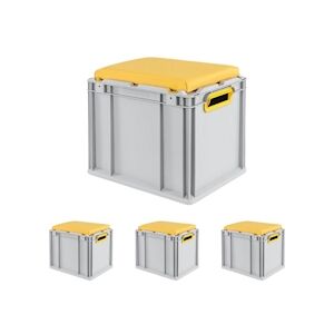 PROREGAL 4x Bac Euro NextGen Seat Box Jaune   HxLxP 36,5x30x40cm, 30L   Poignées rouges ouvertes   coffre de Rangement - Publicité