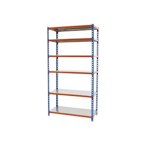 SimonRack Etagère métallique sans vis Simonclick 6 plateaux de 180 kgs par plateau couleur BLEU/ORANGE/GALVA 2500x900x500 mm (haut x largeur x profondeur)