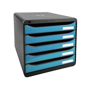 Exacompta - Réf. 3097282D - BIG BOX PLUS Caisson 5 tiroirs - Dimensions extérieures : Prof. 34,7 x l 27,8 x H 27,1cm - Noir/Turquoise glossy