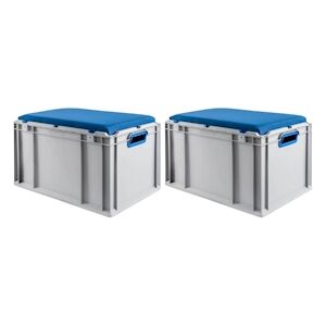 PROREGAL 2x Bac Euro NextGen Seat Box bleu   HxLxP 36,5x40x60cm, 65L   Poignées rouges ouvertes   coffre de Rangement - Publicité