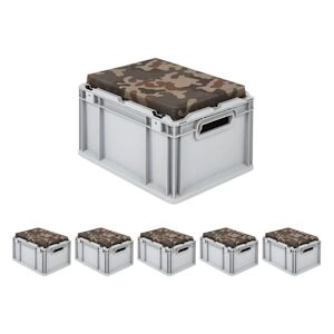 PROREGAL 6x Bac Euro NextGen Seat Box Camouflage   HxLxP 26,5x30x40cm, 20L   Poignées rouges ouvertes   coffre de Rangement - Publicité