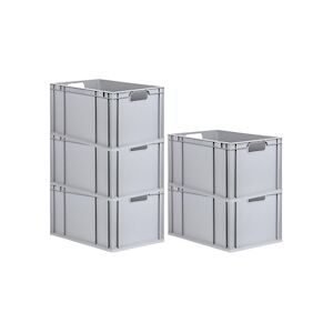 PROREGAL 5x Bac Euro NextGen Economy, Poignées rouges ouvertes, HxLxP 32x40x60cm, 65 litres, Eurobox, boîte industrielle, boîtes de rangement