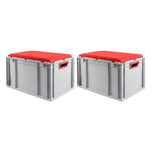 PROREGAL 2x Bac Euro NextGen Seat Box rouge   HxLxP 36,5x40x60cm, 65L   Poignées rouges ouvertes   coffre de Rangement - Publicité