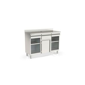 CORECO Meuble Machine A Cafe - 2 Tiroirs - 1 Porte - 1 Tremie A Cafe - 2 Etageres - Ext Inox Aisi 304 - 1495X600X1040 - Avec Dosseret SMC-150-S