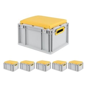 PROREGAL 6x Bac Euro NextGen Seat Box Jaune   HxLxP 26,5x30x40cm, 20L   Poignées rouges ouvertes   coffre de Rangement - Publicité