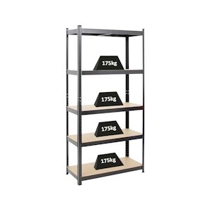 PROREGAL Etagère robuste RAGNAR, HxLxP 180x90x40cm, Charge totale de 875kg, Noir, Étagère de garage, étagère de cave