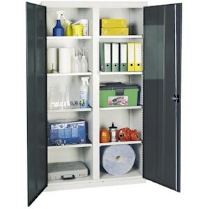 PROREGAL Armoire à outils avec 2 portes   HxLxP 180x100x50cm   8 étagères galvanisées   gris clair/anthracite - Publicité