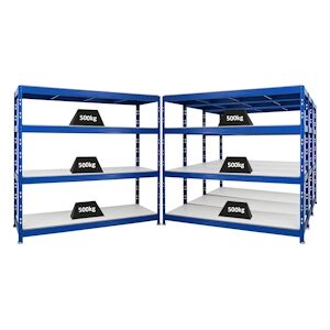 PROREGAL MegaDeal 4x étagère charge lourde RHINO, HxLxP 180x200x60cm, 4 niveaux en mélamine 16mm, Charge du compartiment 500kg, Bleu - Publicité