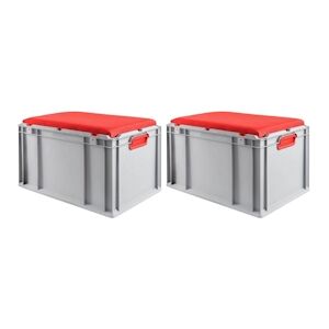 PROREGAL 2x Bac Euro NextGen Seat Box rouge   HxLxP 36,5x40x60cm, 65L   Poignées rouges fermées   coffre de Rangement - Publicité