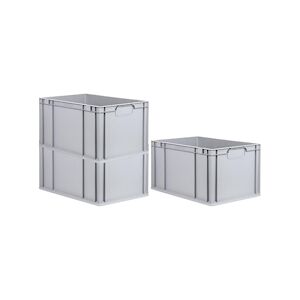 PROREGAL 3x Bac Euro NextGen Economy, Poignées rouges fermées, HxLxP 32x40x60cm, 65 litres, Eurobox, boîte industrielle, boîtes de rangement