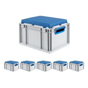 PROREGAL 6x Bac Euro NextGen Seat Box bleu   HxLxP 26,5x30x40cm, 20L   Poignées rouges ouvertes   coffre de Rangement - Publicité