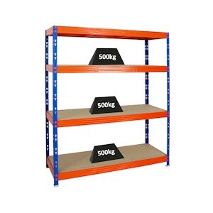 PROREGAL Étagère charge lourde RHINO, HxLxP 180x160x60cm, 500kg par niveau, Tablette 8mm, Bleu/Orange, Étagère de garage, étagère de rangement