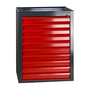 PROREGAL Armoire à tiroirs KOBRA avec 10 tiroirs + revêtement en caoutchouc   HxLxP 90x71x55cm   anthracite/rouge - Publicité