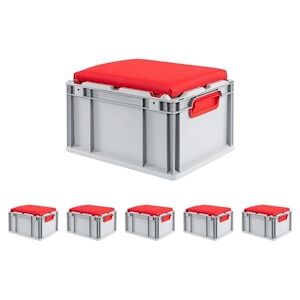 PROREGAL 6x Bac Euro NextGen Seat Box rouge   HxLxP 26,5x30x40cm, 20L   Poignées rouges fermées   coffre de Rangement - Publicité