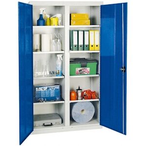 PROREGAL Armoire à outils avec 2 portes   HxLxP 180x100x50cm   8 étagères galvanisées   gris clair/bleu - Publicité