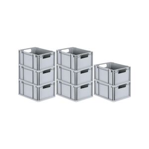 PROREGAL 8x Bac Euro NextGen Economy, Poignées rouges ouvertes, HxLxP 22x30x40cm, 20 litres, Eurobox, boîte industrielle, boîtes de rangement