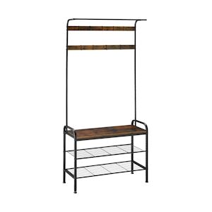 tectake Portemanteau - 85,5x36x184cm, Bois foncé industriel, rustique -404535