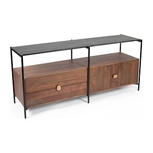 Oviala Business Meuble TV en marbre avec rangement en acacia massif 152 cm - Publicité