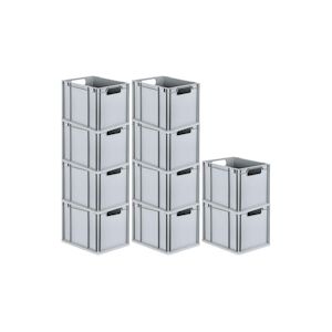 PROREGAL 10x Bac Euro NextGen Economy, Poignées rouges ouvertes, HxLxP 32x30x40cm, 30 litres, Eurobox, boîte industrielle, boîtes de rangement