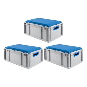 PROREGAL 3x Bac Euro NextGen Seat Box bleu   HxLxP 26,5x40x60cm, 44L   Poignées rouges ouvertes   coffre de Rangement - Publicité