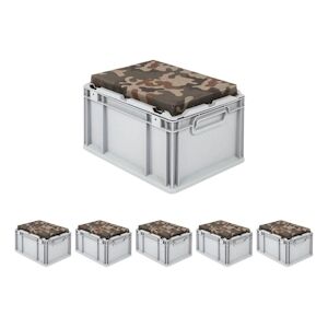 PROREGAL 6x Bac Euro NextGen Seat Box Camouflage   HxLxP 26,5x30x40cm, 20L   Poignées rouges fermées   coffre de Rangement - Publicité