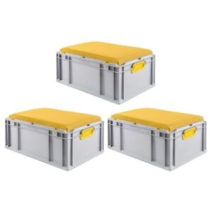 PROREGAL 3x Bac Euro NextGen Seat Box Jaune   HxLxP 26,5x40x60cm, 44L   Poignées rouges fermées   coffre de Rangement - Publicité