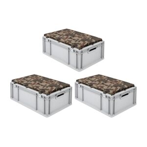 PROREGAL 3x Bac Euro NextGen Seat Box Camouflage   HxLxP 26,5x40x60cm, 44L   Poignées rouges ouvertes   coffre de Rangement - Publicité