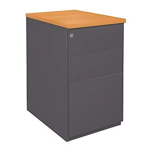 JPG Caisson hauteur bureau metal NF Environnement Anthracite top Chene, H.72 x L. 42 x P. 60 cm