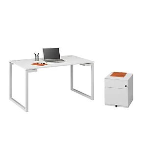 JPG Pack bureau droit Vitaly L.120 x P.60 cm Blanc + Caisson mobile metal 2 tiroirs Blanc