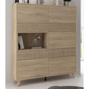 Non communiqué Buffet haut coloris chene cambrian/effet textile - Longueur 120.9 x Profondeur 39.6 x Hauteur 156 cm -PEGANE- Bois - Publicité