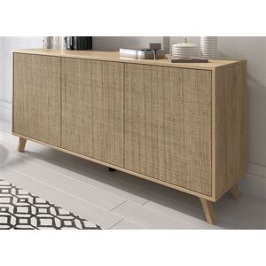 Non communiqué Buffet, meuble de rangement coloris chene cambrian/effet textile - Longueur 138 x Profondeur 39.5 x Hauteur 70 cm -PEGANE- Bois - Publicité