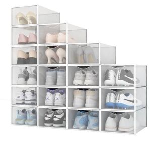 Non communiqué Lot de 18 Boîtes à Chaussures/Rangement Transparentes Blanches Empilables en Plastique 33.4x23x14.5cm Blanc - Publicité