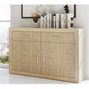 Non communiqué Buffet, meuble de rangement coloris chene cambrian, effet textile - Longueur 120 x profondeur 41,4 x hauteur 90,20 cm -PEGANE- Bois - Publicité